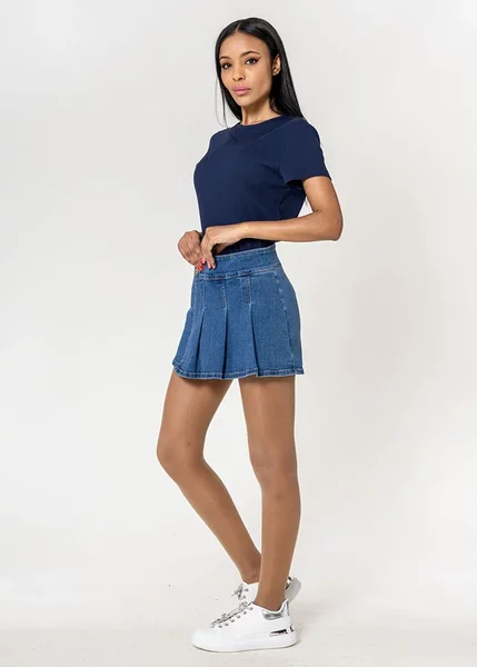 Pantaloni scurti tip fusta din denim P511-5 M7, Albastru